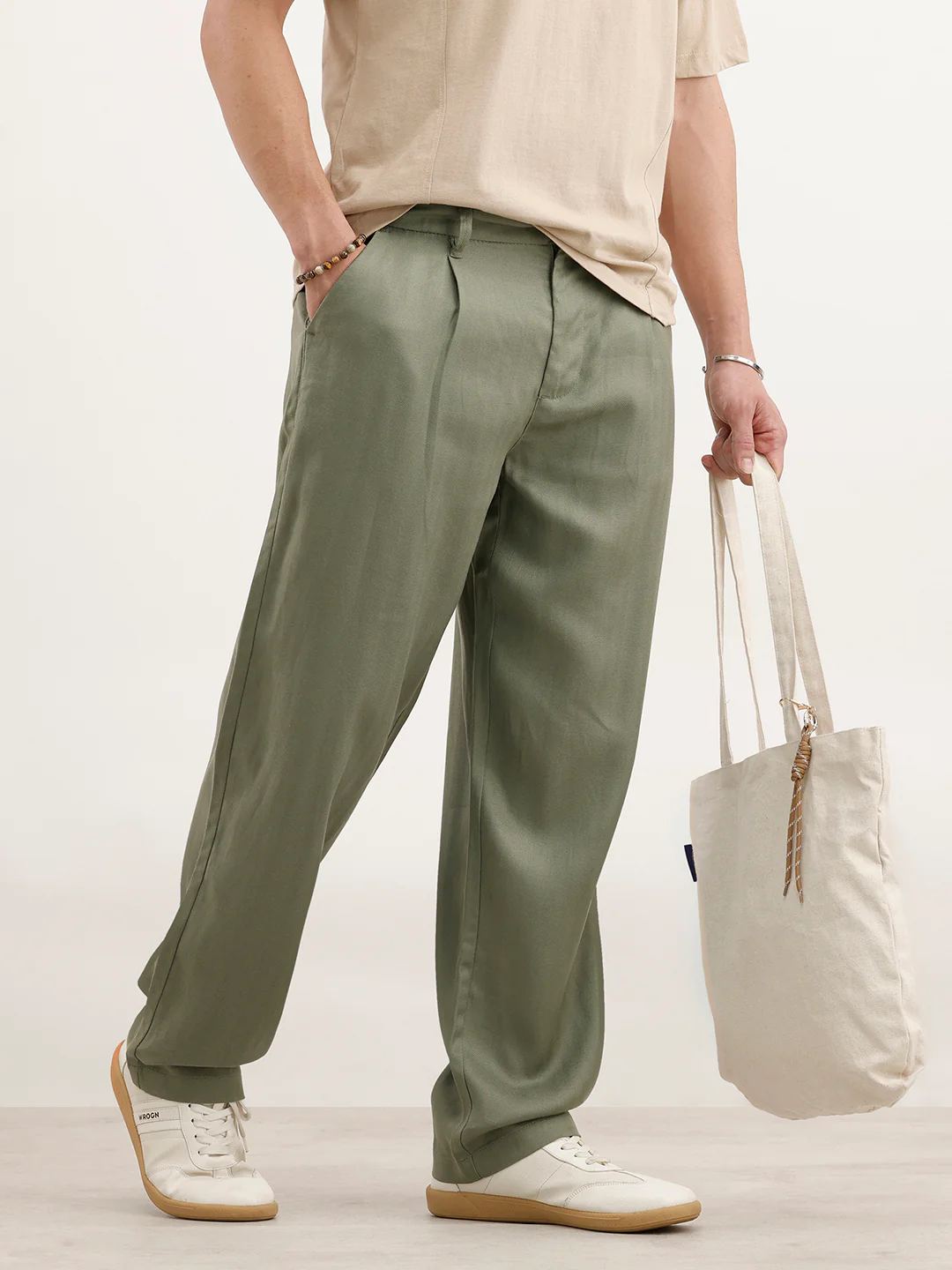 Loose Fit Linen Blend Trouser  | Green