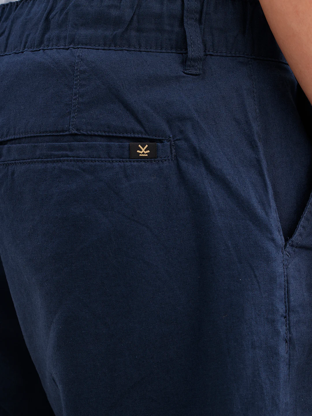 Loose Fit Solid Linen Blend Mens Trouser | Navy Blue - Image 6