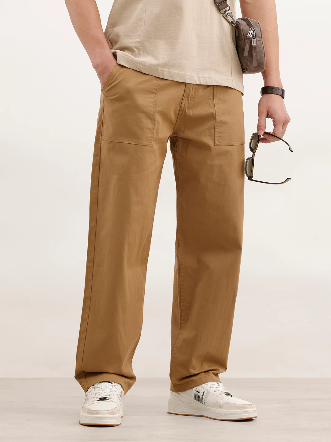 Loose Fit Solid Trouser | Khaki