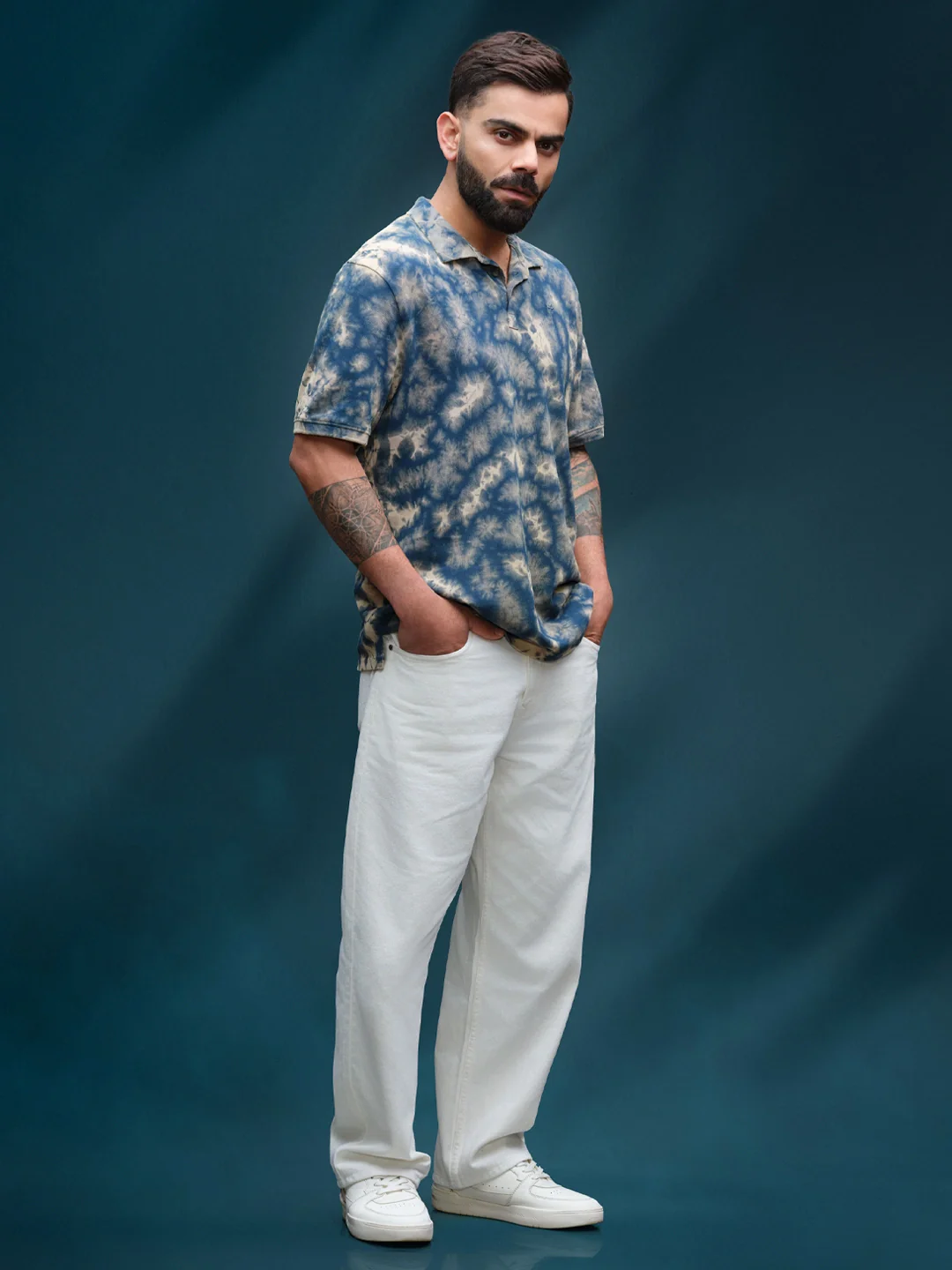 Marble Tie & Dye Comfort Fit T-Shirt | Navy Blue - Image 2