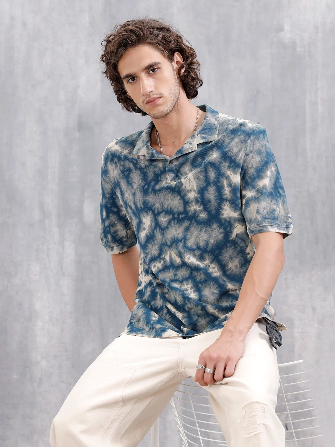 Marble Tie & Dye Comfort Fit T-Shirt | Navy Blue - Image 3