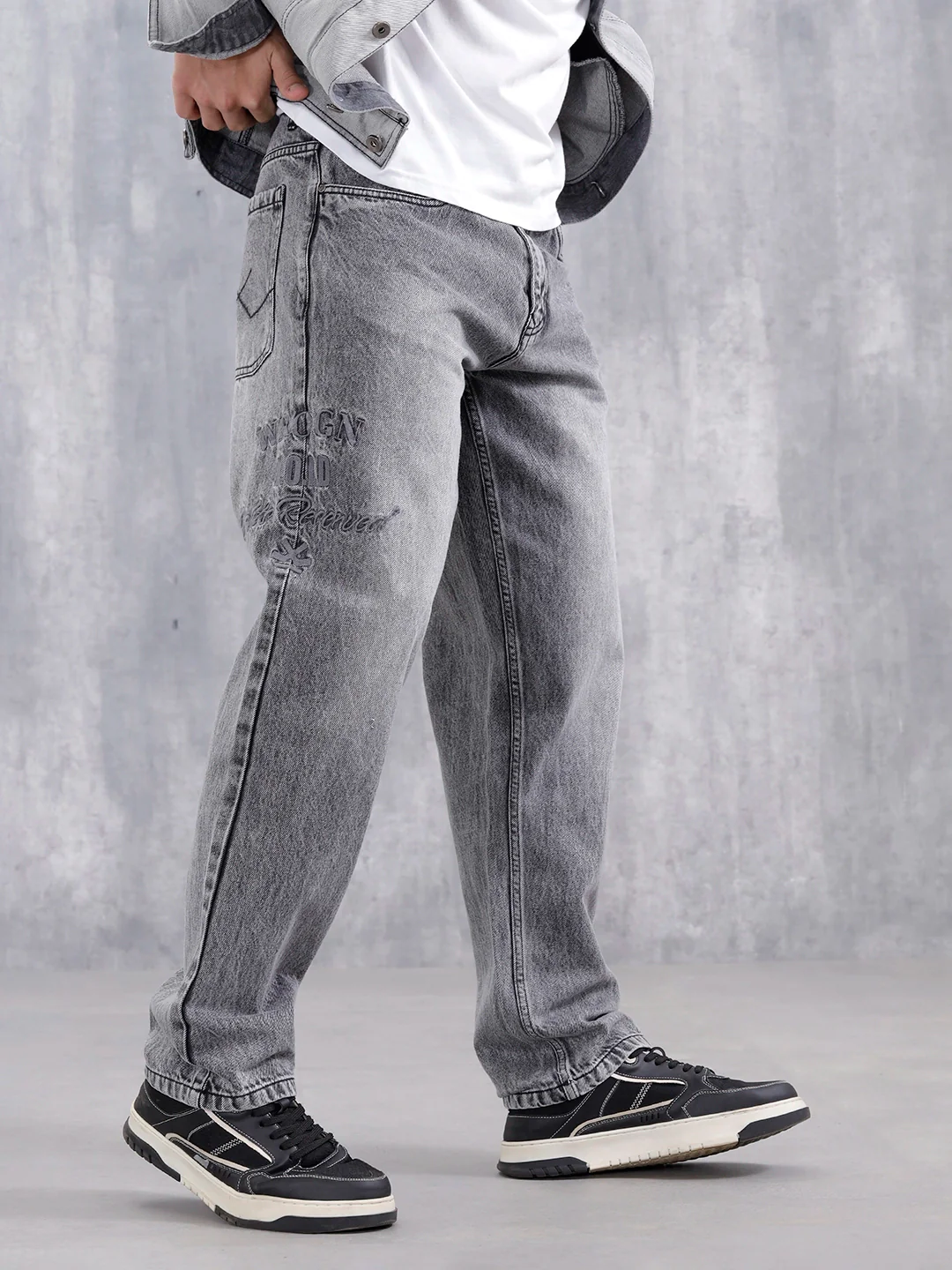 Men Casual Anti Fit Jeans With Embroidery  | Grey