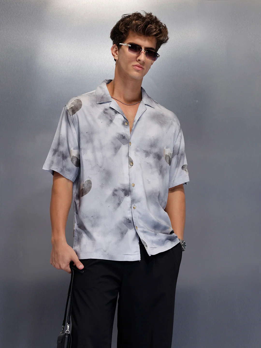 Men’s casual grey printed resort shirt | Grey