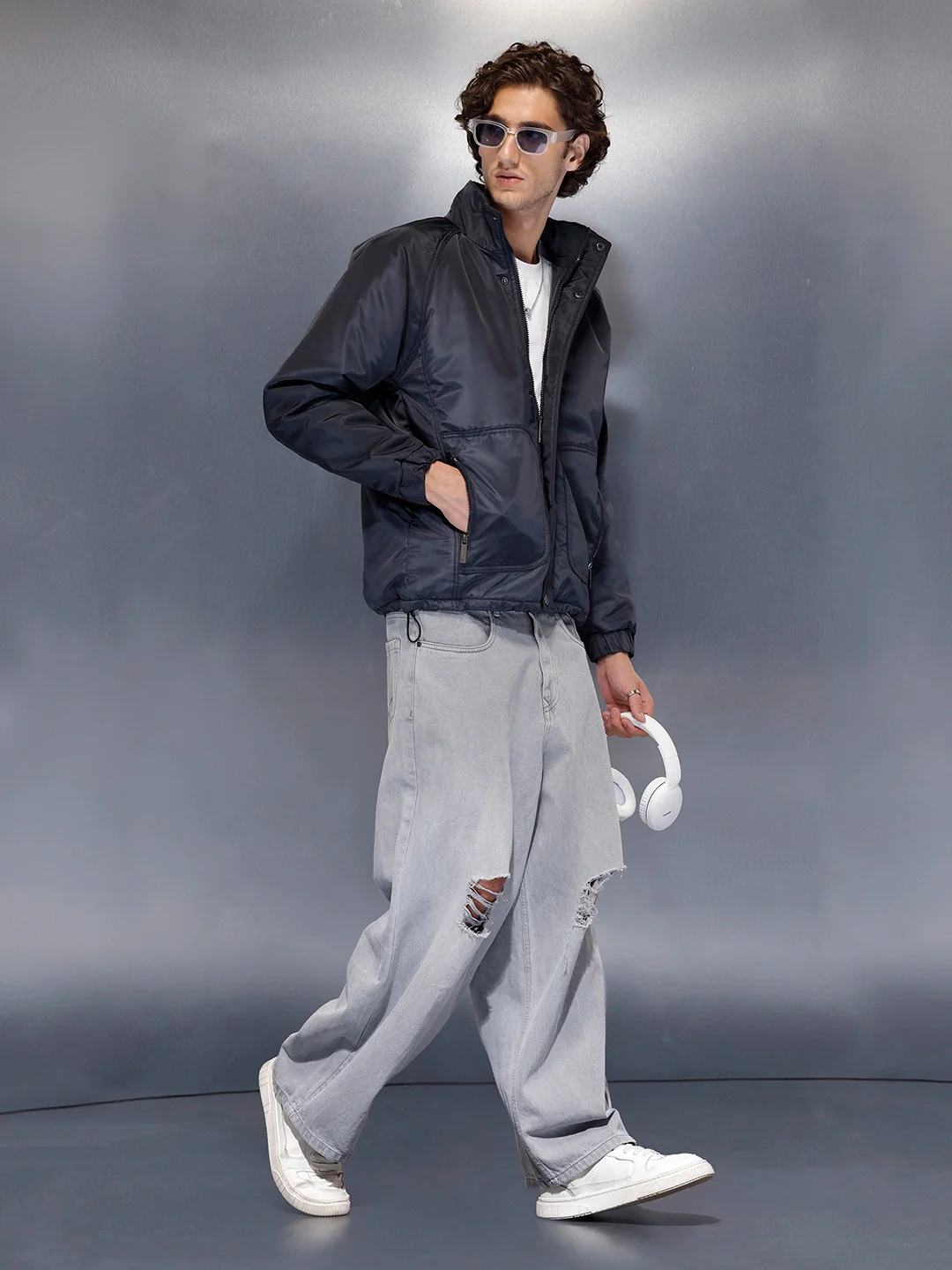 Men’s classic navy high-neck bomber | Navy Blue