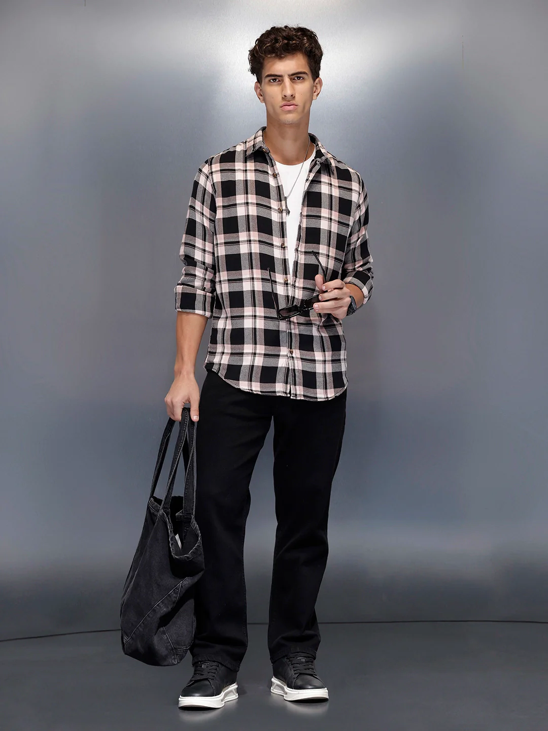 Men’s modern bold check casual shirt | Brown - Image 2