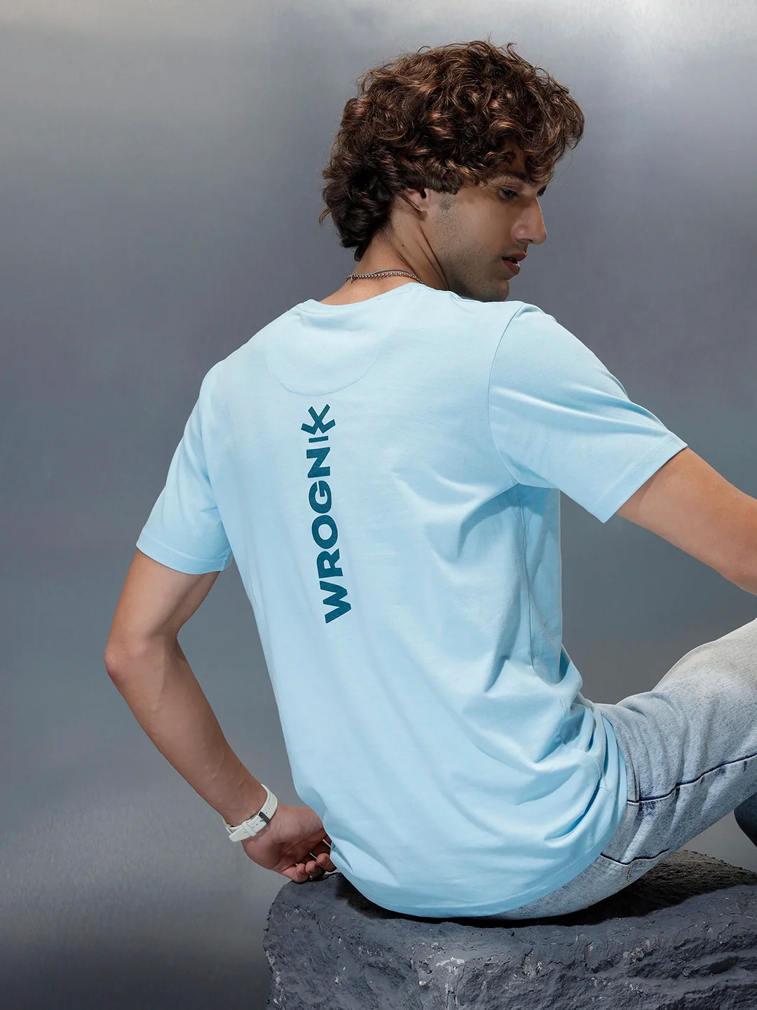 Men’s Regular Fit Graphic T-Shirt by Wrogn | Light Blue