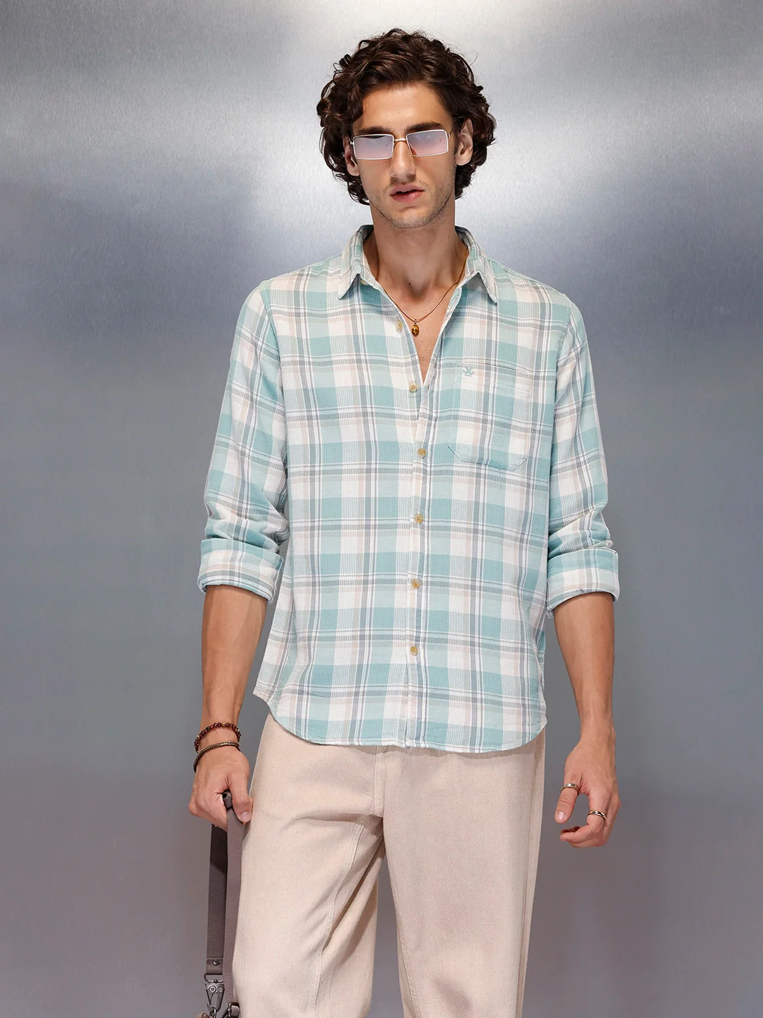 Men’s soft tone plaid casual shirt | Green