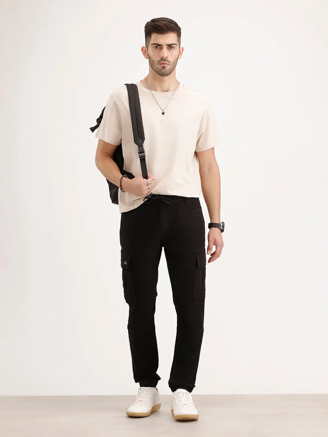 Men’s Solid Cargo Jogger | Black - Image 2