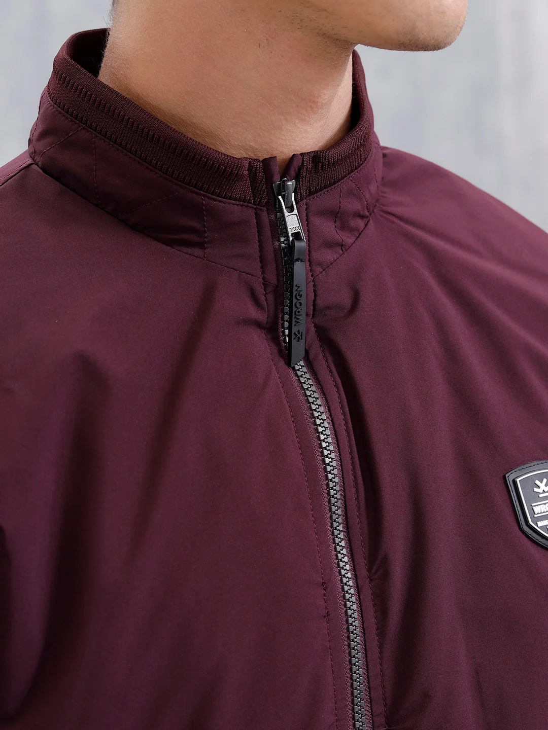 Men's Solid Casual Bomber Jacket | Maroon - Image 5