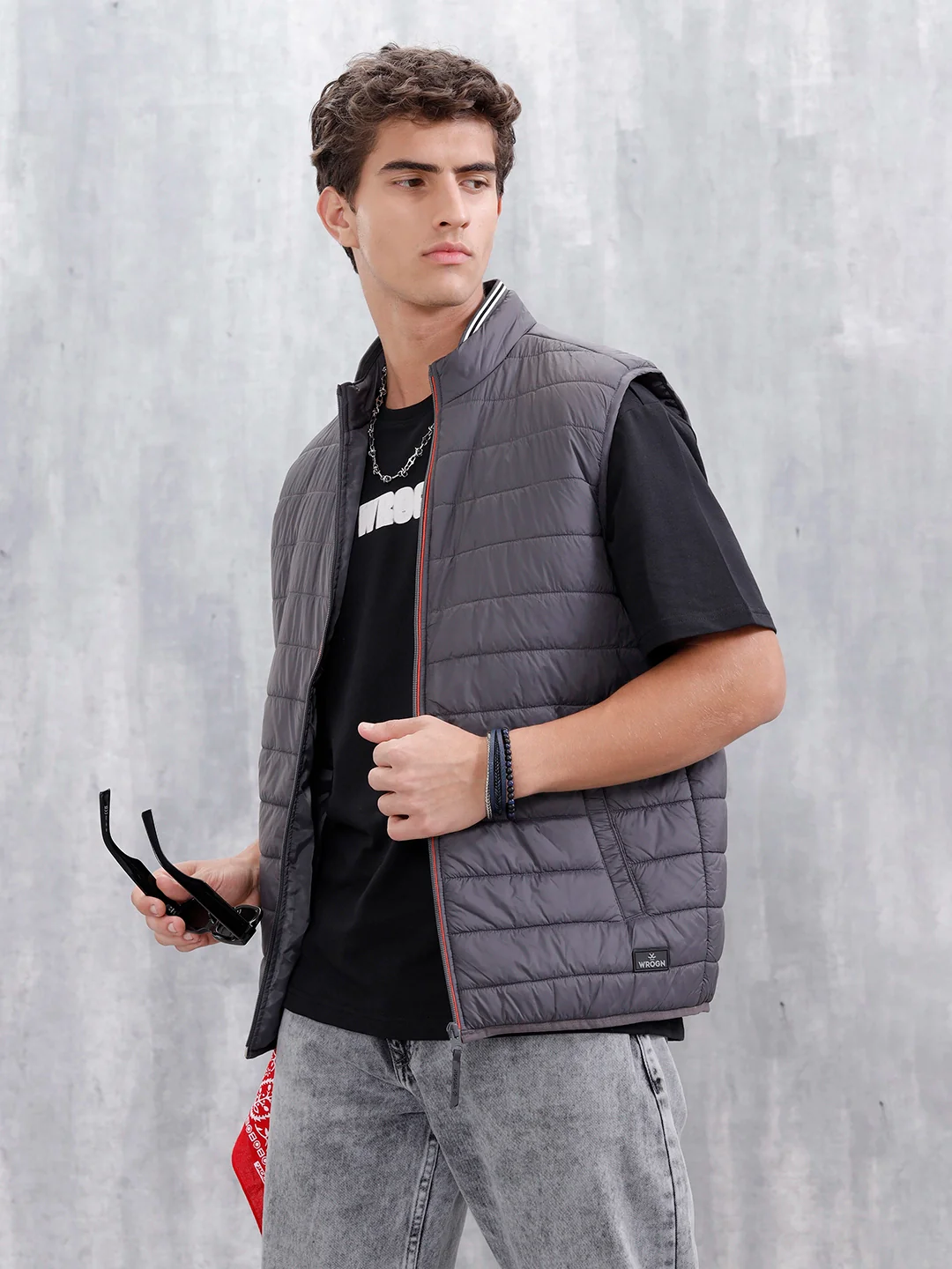 Men's Solid Casual Puffer Jacket | Grey