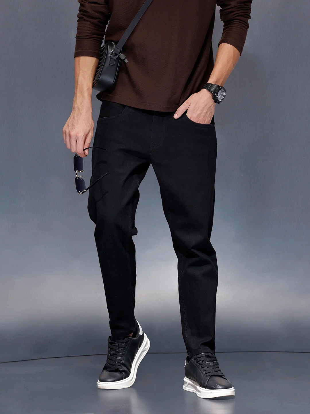 Men’s solid skinny-fit black jeans | Black