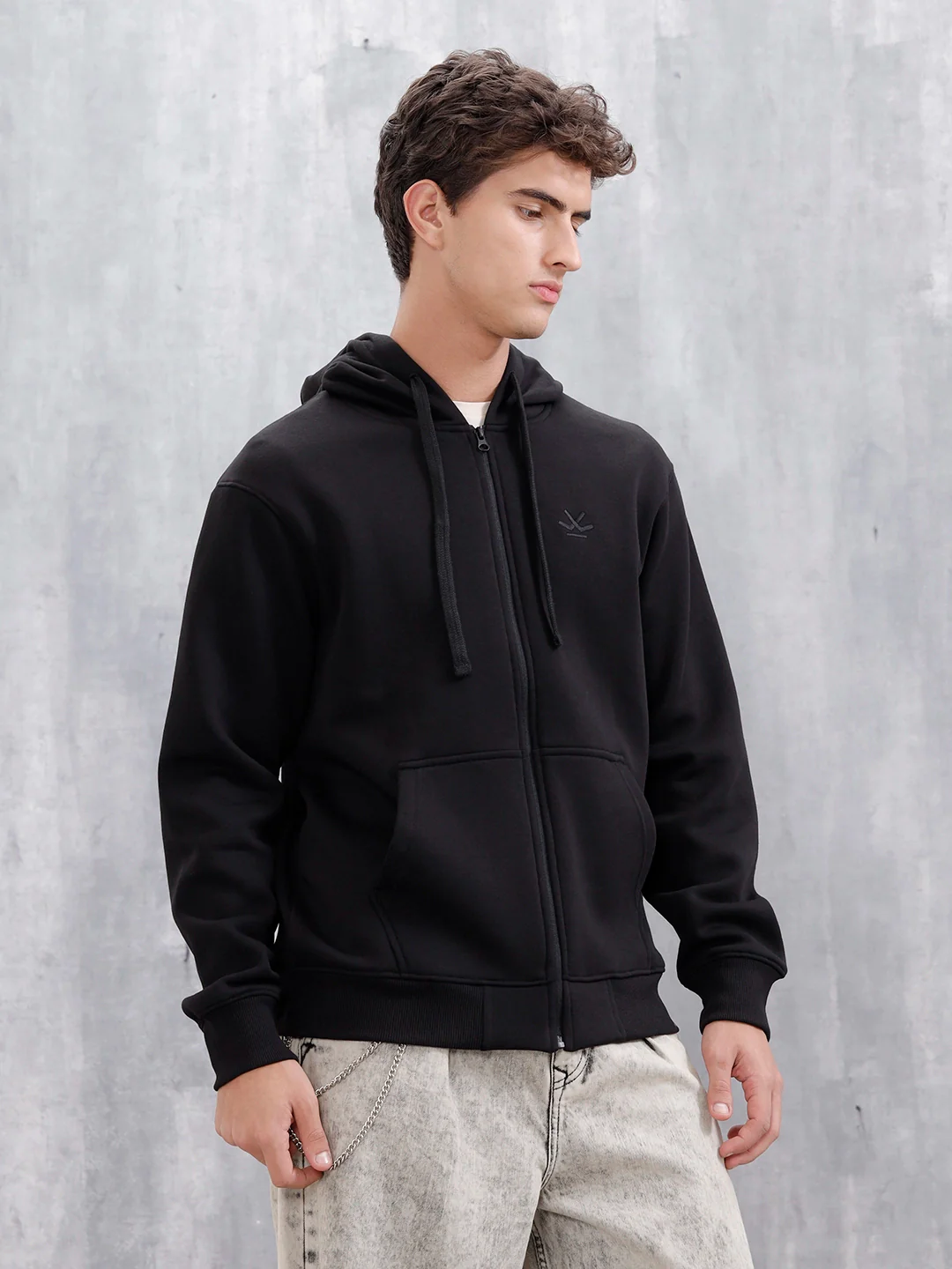 Men's Solid Zip-Up Hoodie Sweatshirt | Black - Image 12