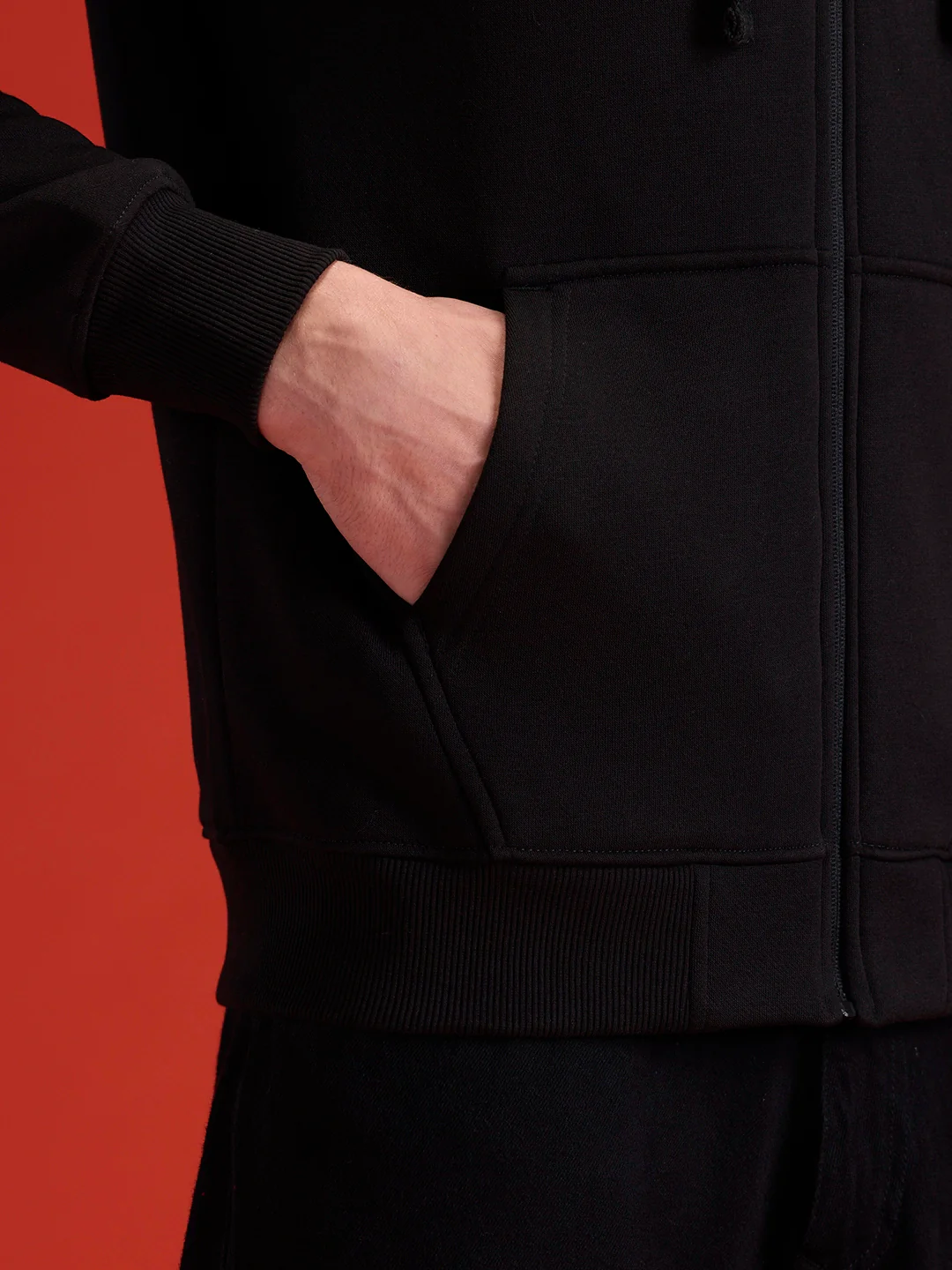 Men's Solid Zip-Up Hoodie Sweatshirt | Black - Image 14