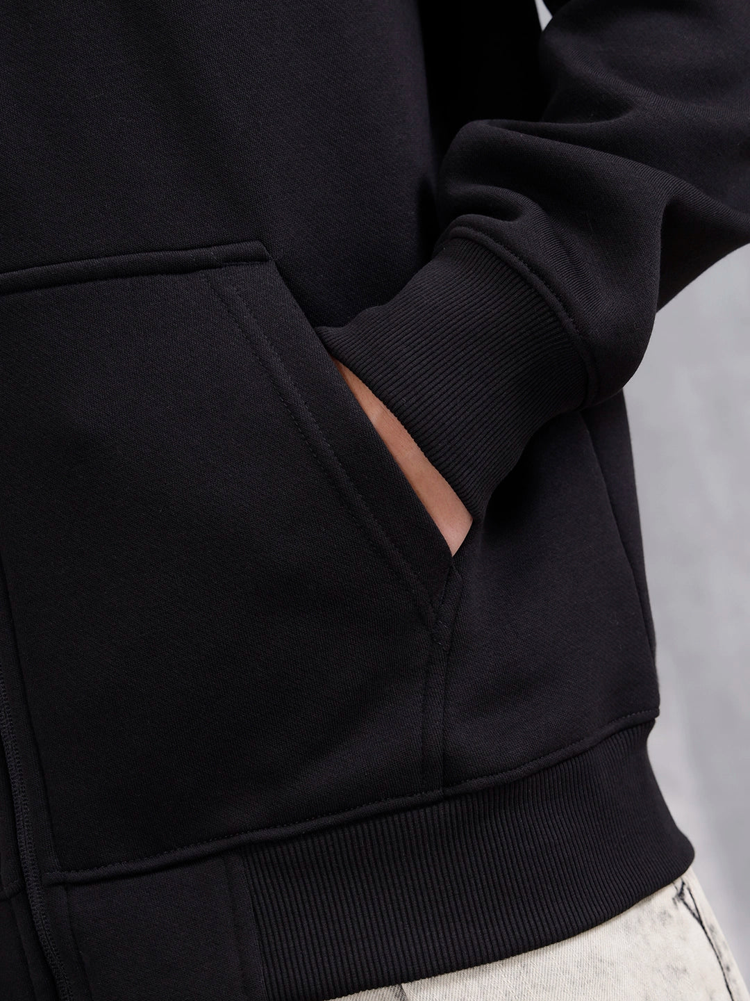 Men's Solid Zip-Up Hoodie Sweatshirt | Black - Image 15