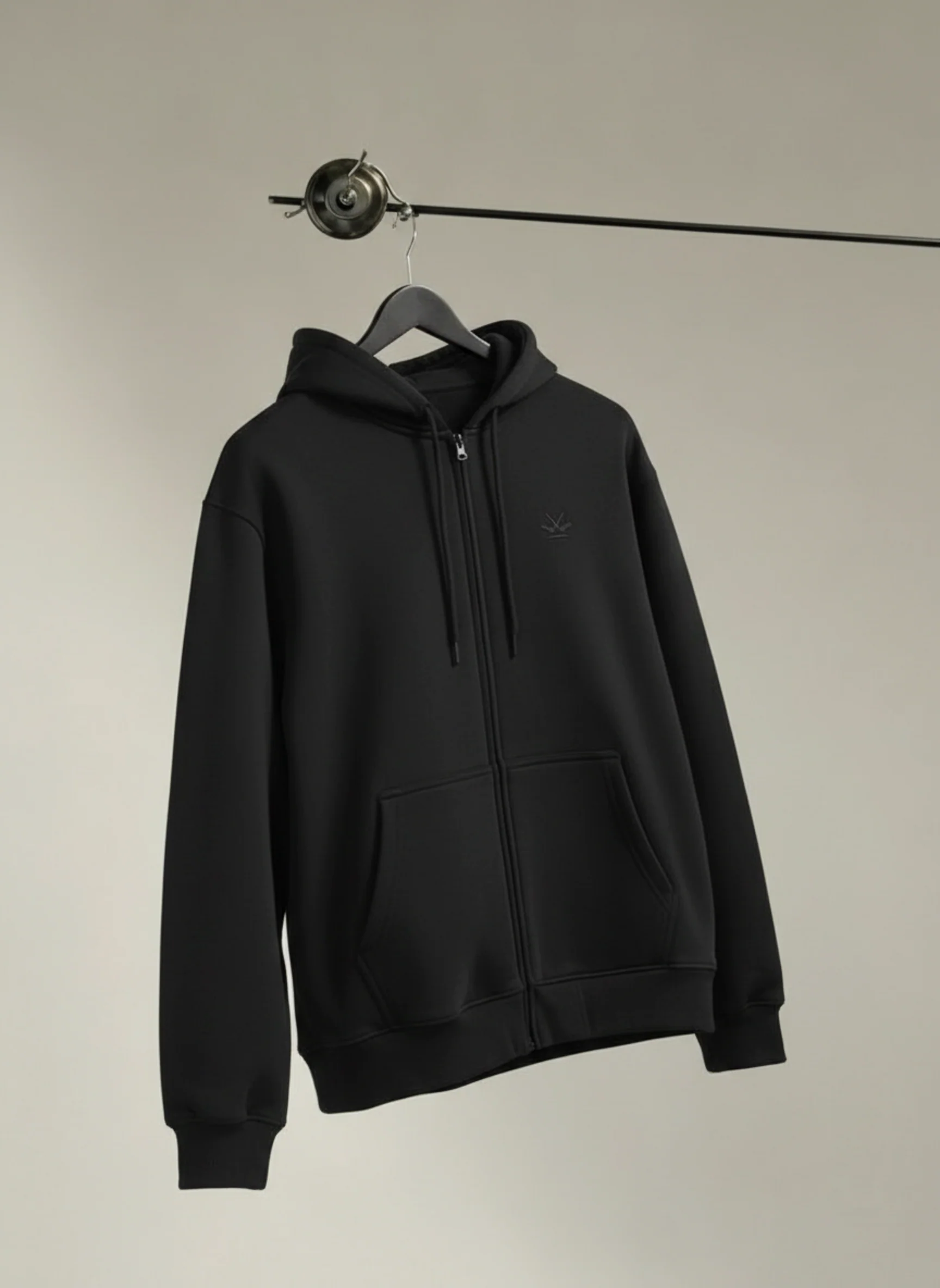 Men's Solid Zip-Up Hoodie Sweatshirt | Black - Image 3