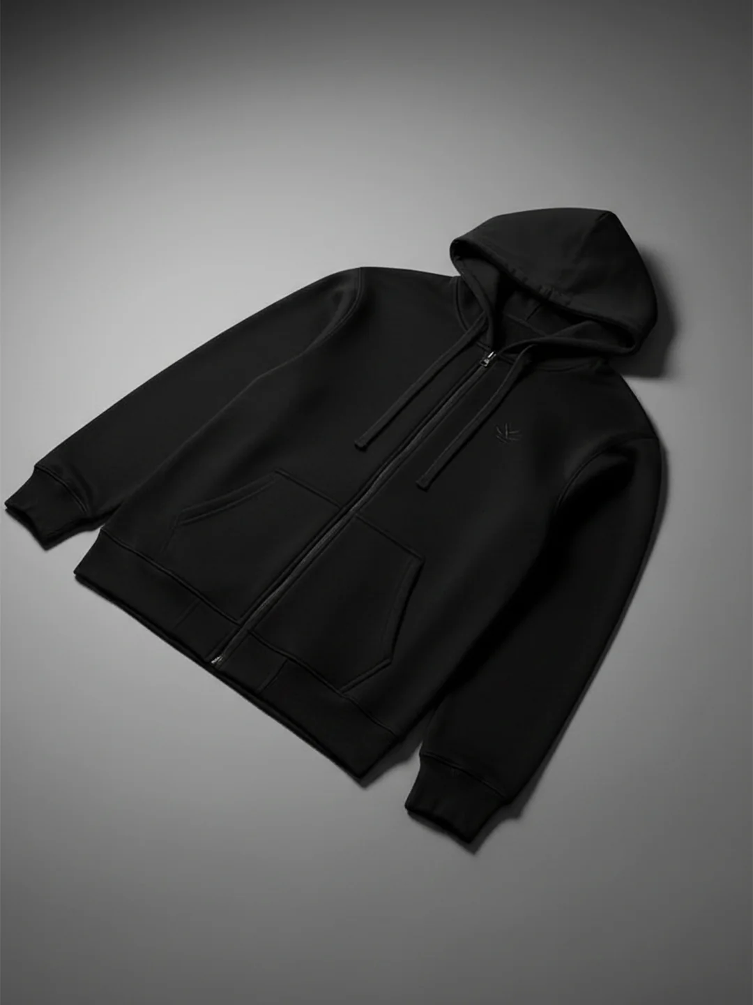 Men's Solid Zip-Up Hoodie Sweatshirt | Black - Image 7