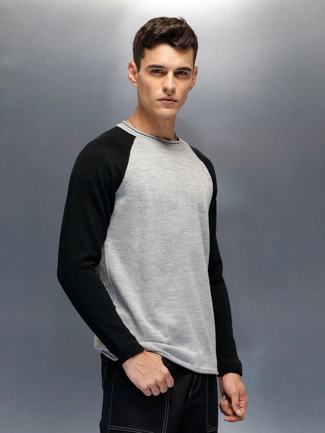 Men’s Textured Colorblock Pullover | Grey - Image 4