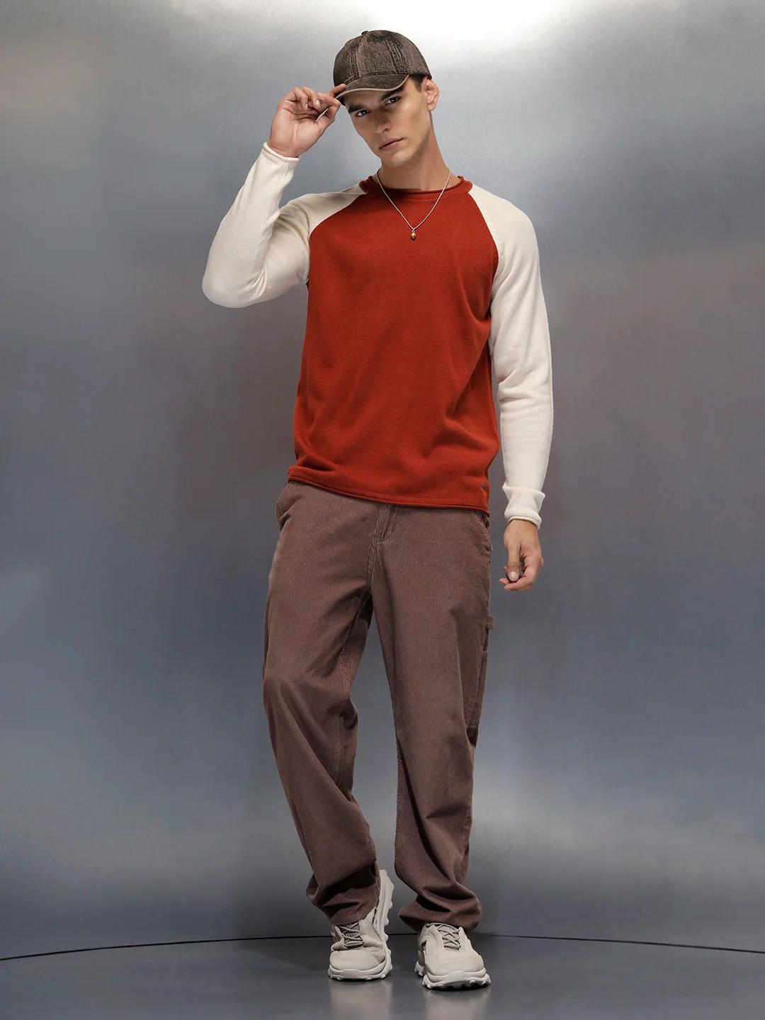 Men’s Textured Colorblock Pullover | Rust - Image 2