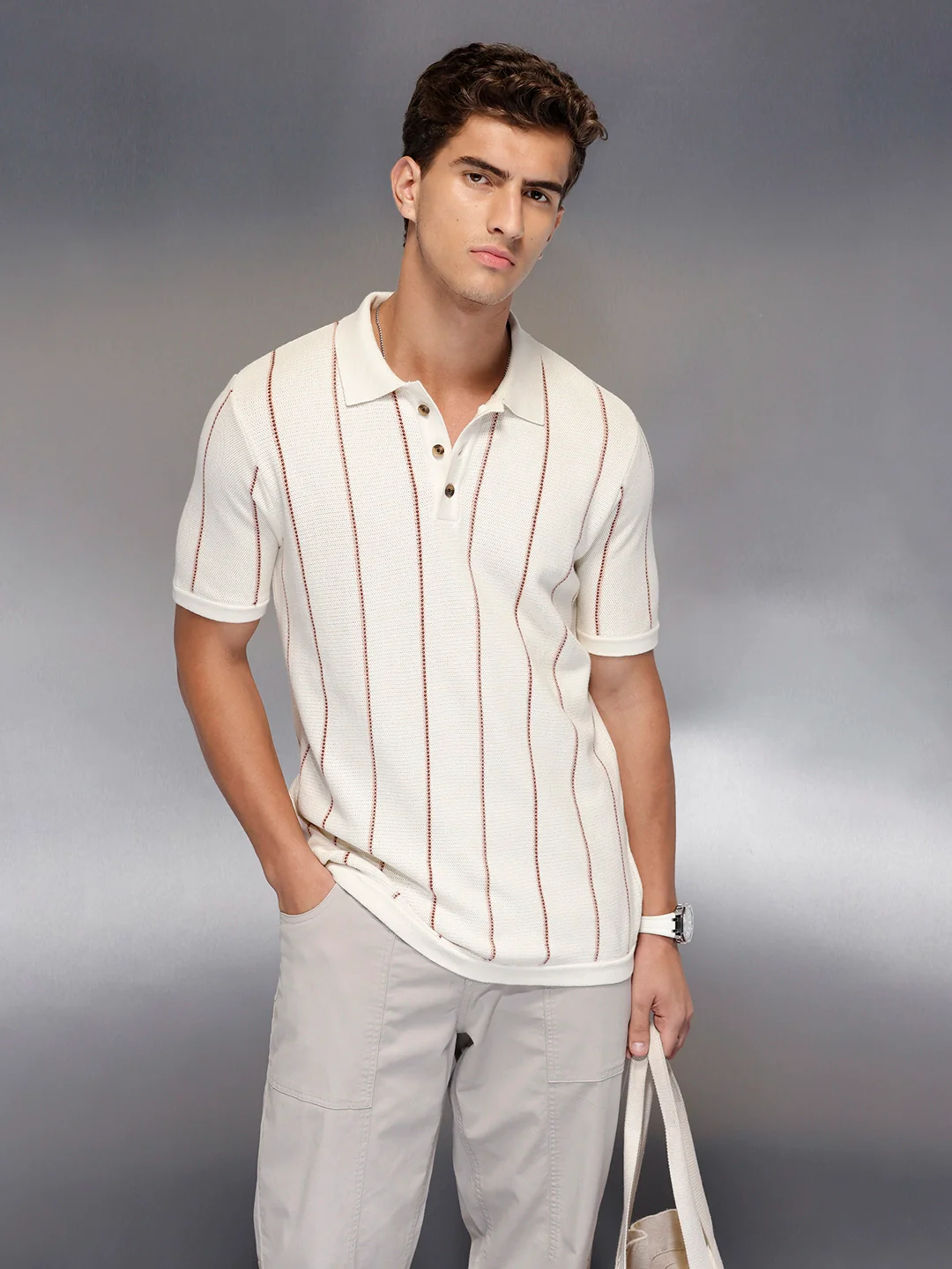 Men’s waffle texture slim fit polo | Off White
