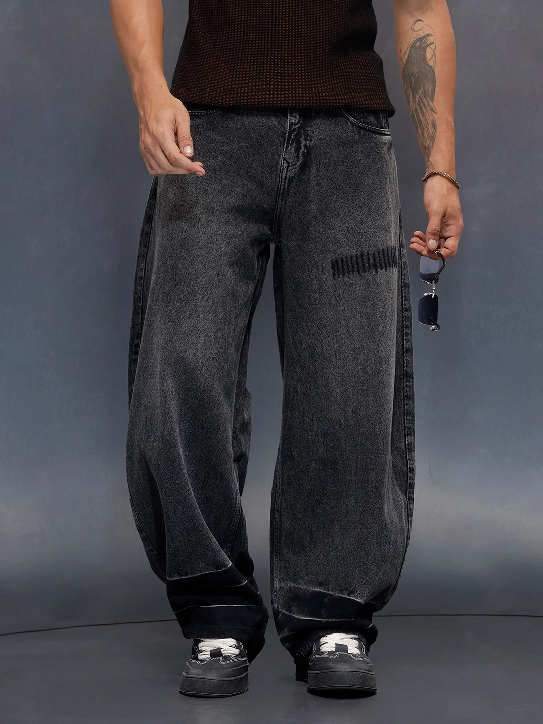 Men's Baloon fit jeans with details  | Dark Grey