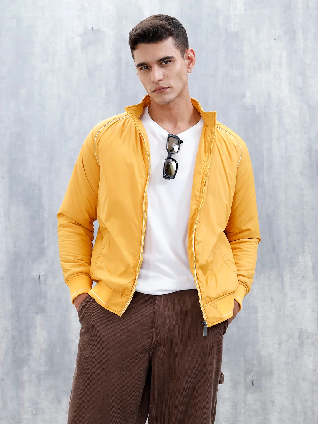 Men's Casual Bomber Jacket | Yellow