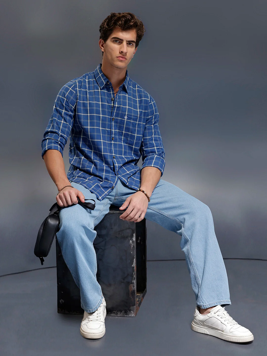 Men's Casual Checkered Shirt | Blue - Image 2