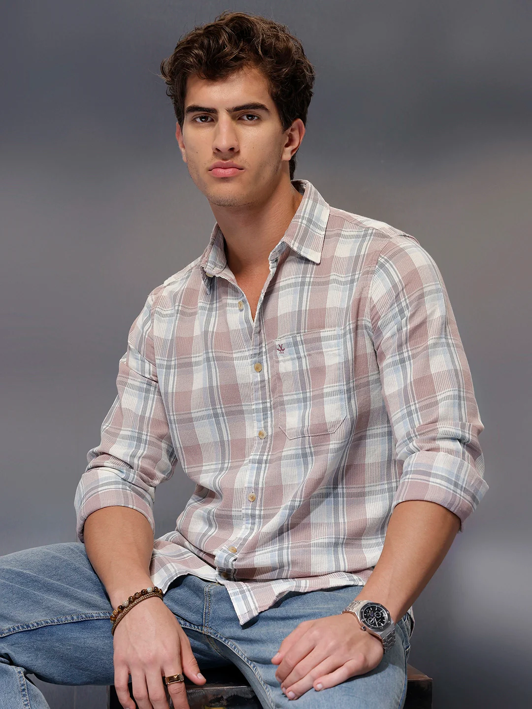 Men's Casual Checkered Shirt | Pink