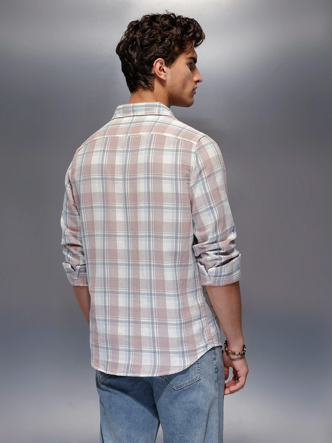 Men's Casual Checkered Shirt | Pink - Image 3