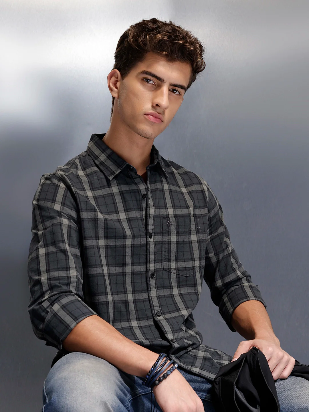 Men's casual classic check shirt | Grey