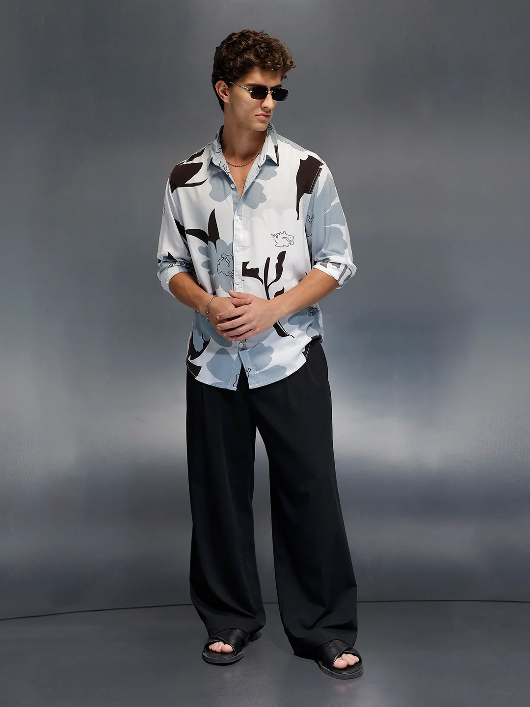 Men's Casual Comfort Fit Floral Printed Shirt | Grey - Image 2