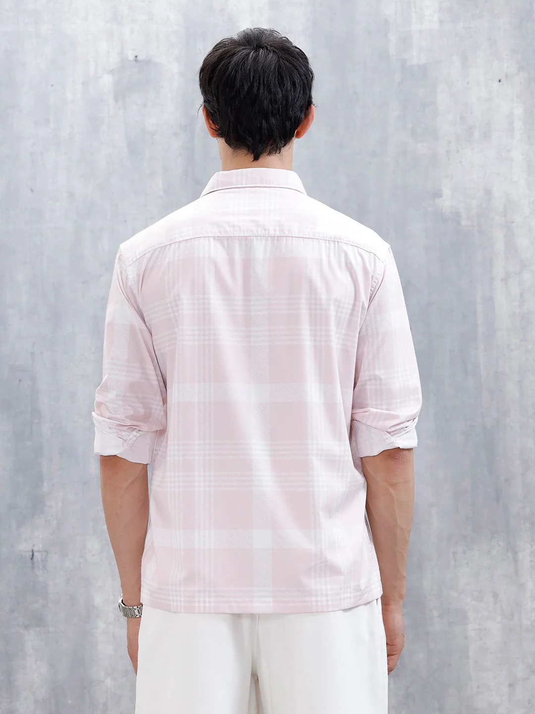 Men's Casual Double Pocket Checkered Shirt | Pink - Image 3
