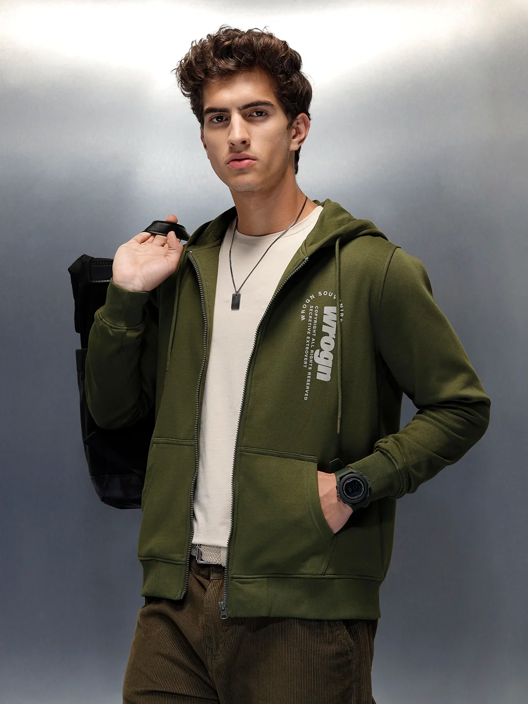 Men's casual graphic printed hooded sweatshirt | Green