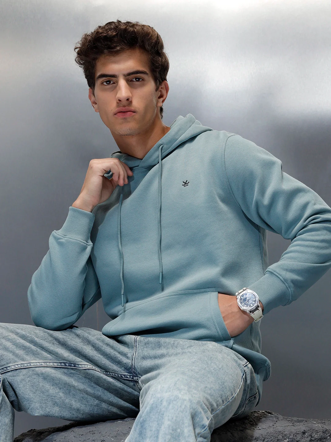 Men's casual hooded sweatshirt | Light blue
