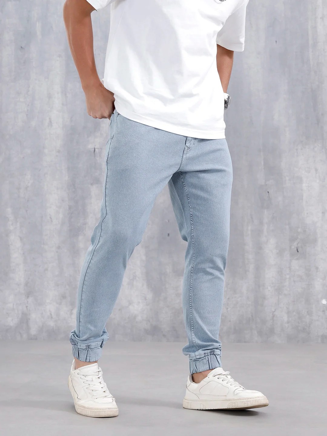 Men'S Casual Jogger Fit Jeans | Light Blue - Image 4