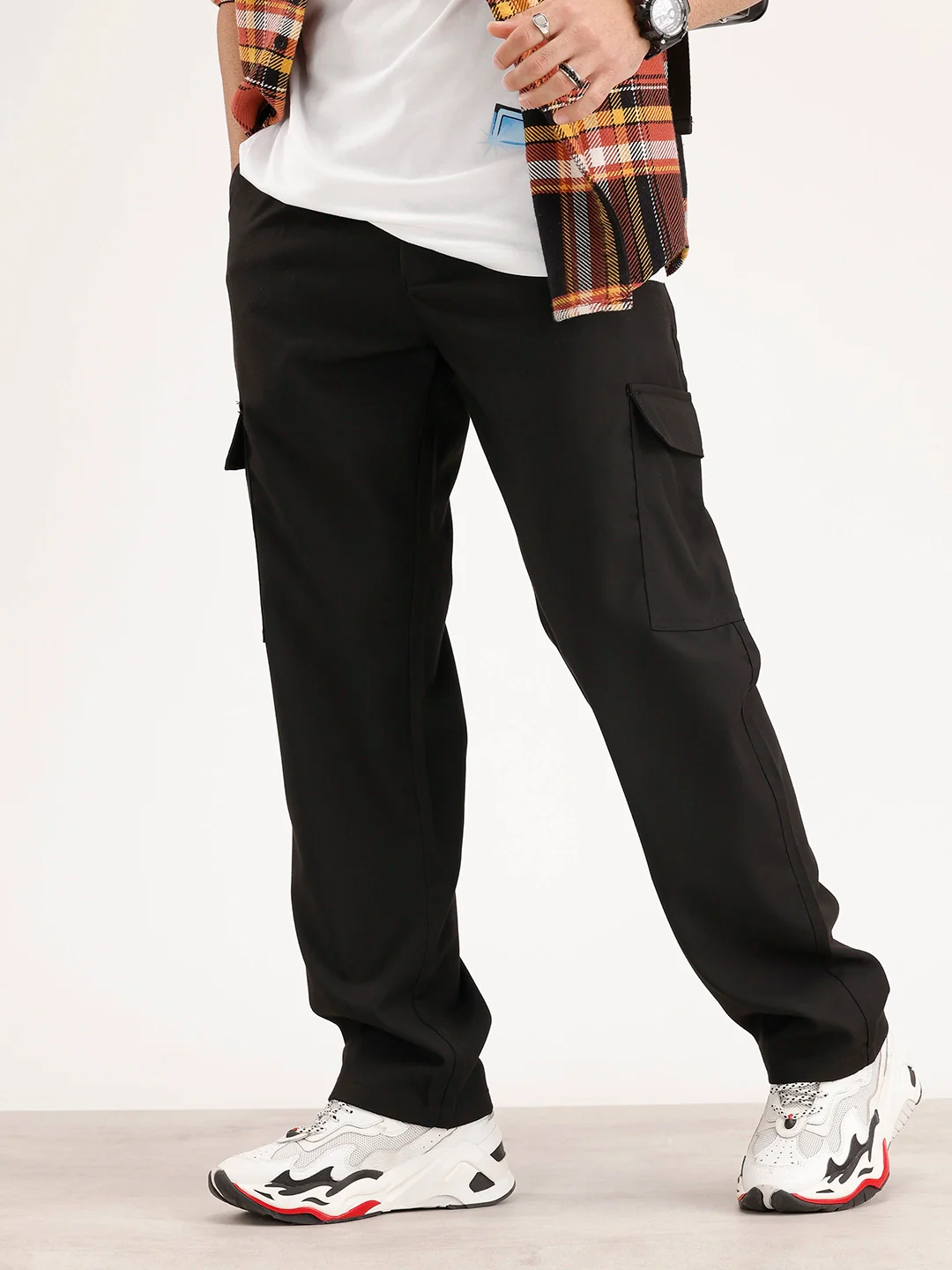 Men's Casual Loose Fit Cargo Trousers | Black