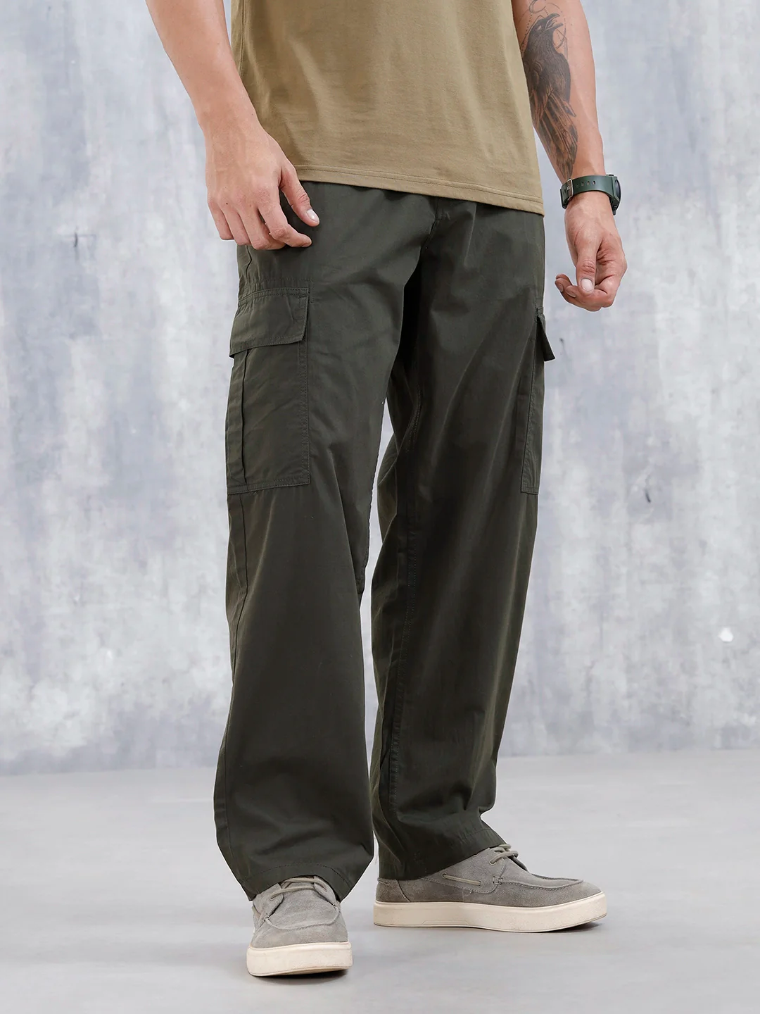 Men's Casual Loose Fit Cargo Trousers | Green