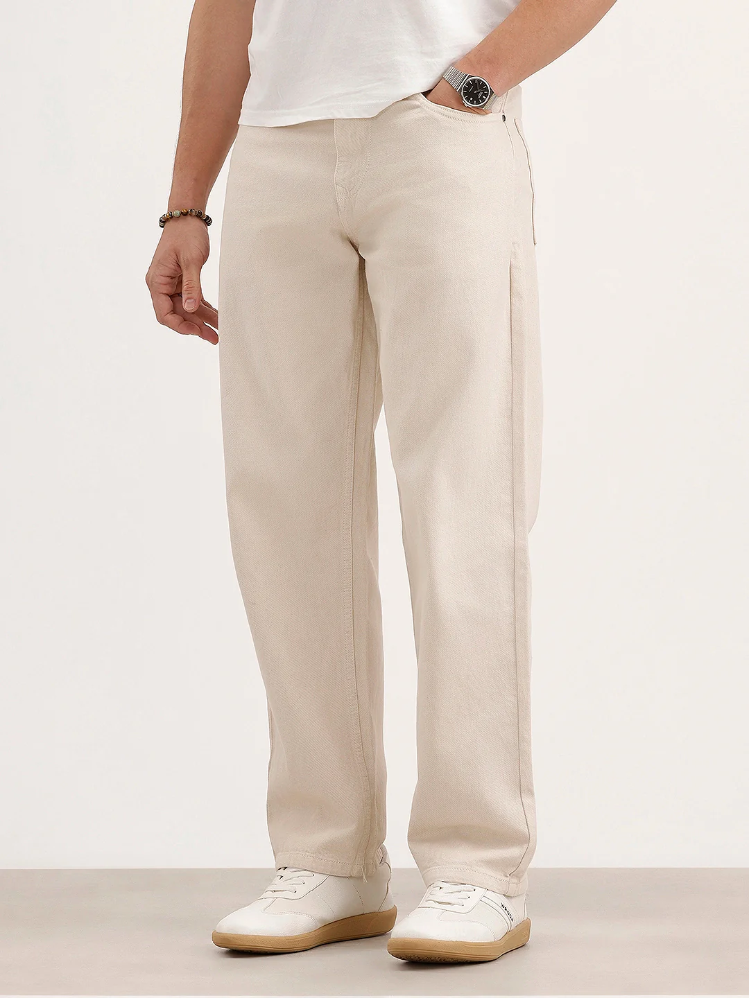 Men's Casual Loose Fit Jeans | Beige - Image 4