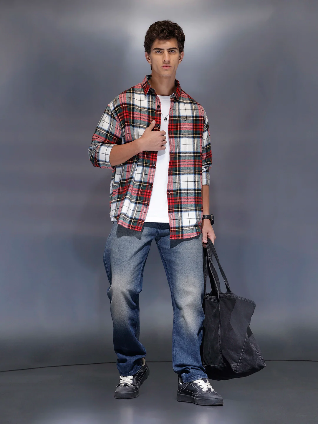 Men's Casual Oversized Checkered Shirt | Red - Image 2