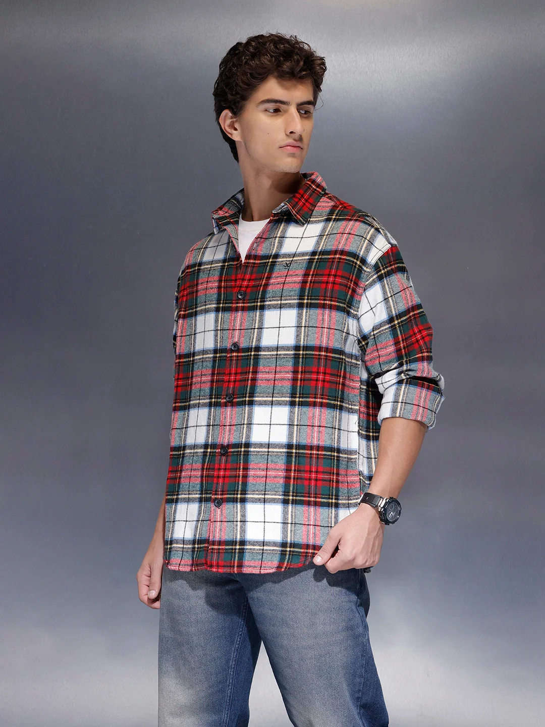 Men's Casual Oversized Checkered Shirt | Red - Image 4