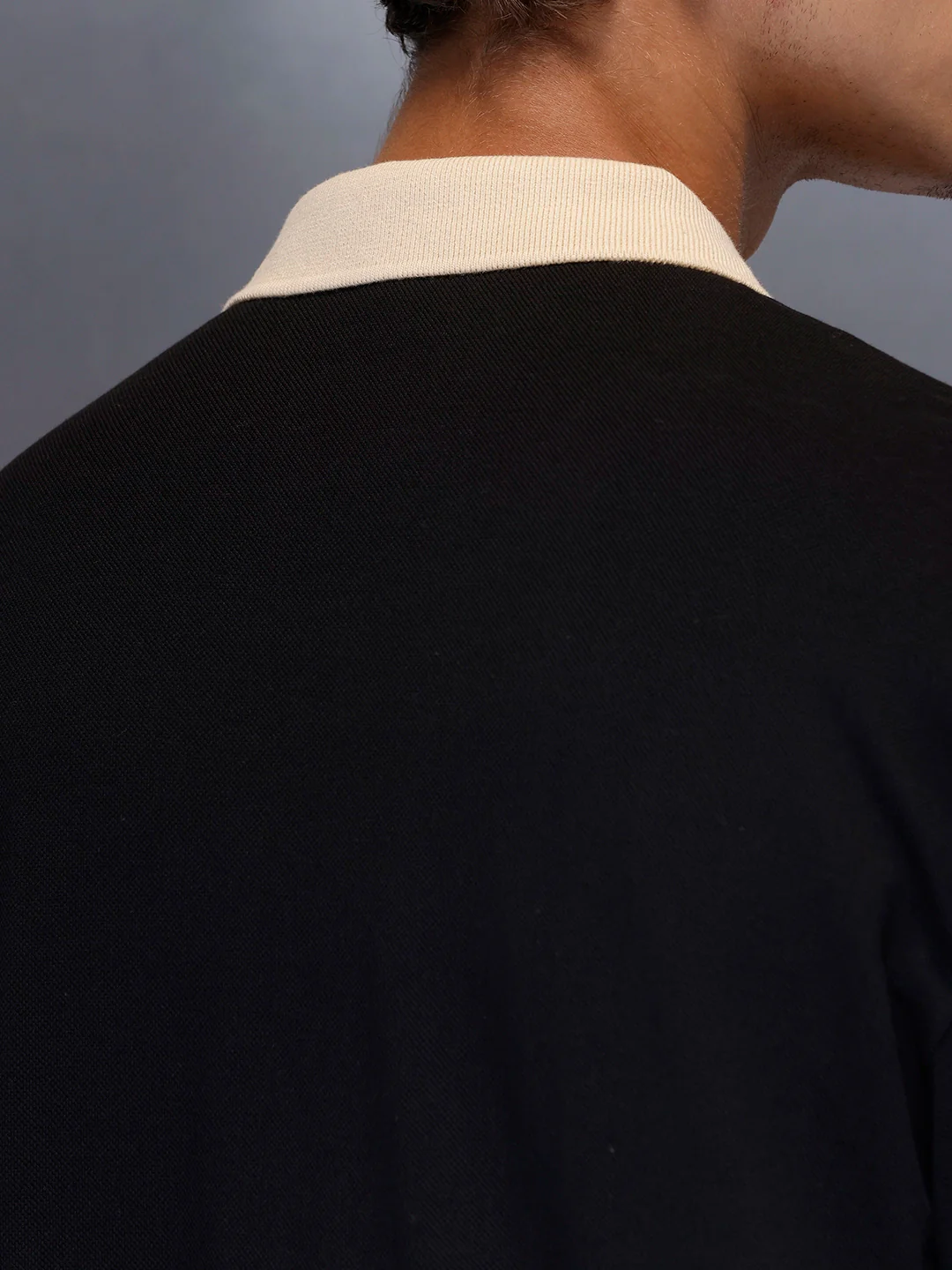 Men's Casual Oversized Contrast Detail Polo T-shirt | Black - Image 5