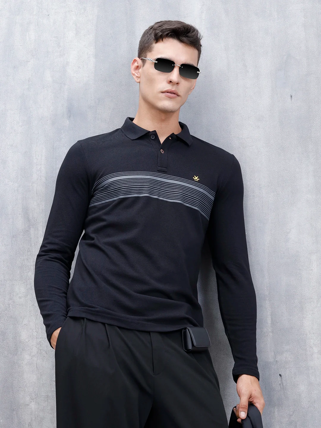 Men's Casual Polo Tshirt With Striped Pattern | Black