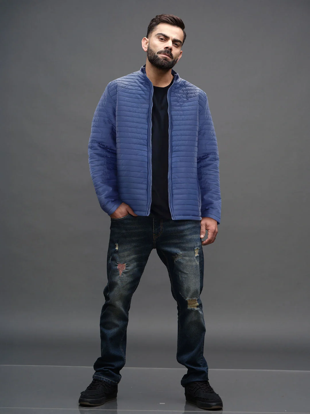 Men's Casual Regualr Fit Puffer Jacket | Navy Blue - Image 2