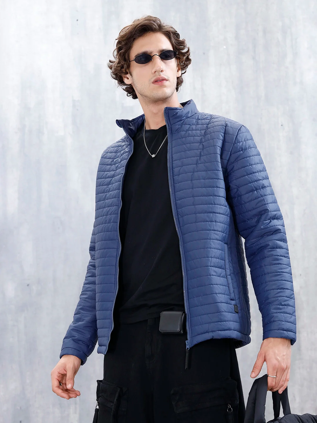 Men's Casual Regualr Fit Puffer Jacket | Navy Blue - Image 3