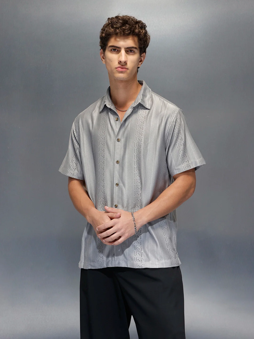 Men's Casual Regular Fit Half Sleeve Shirt | Grey