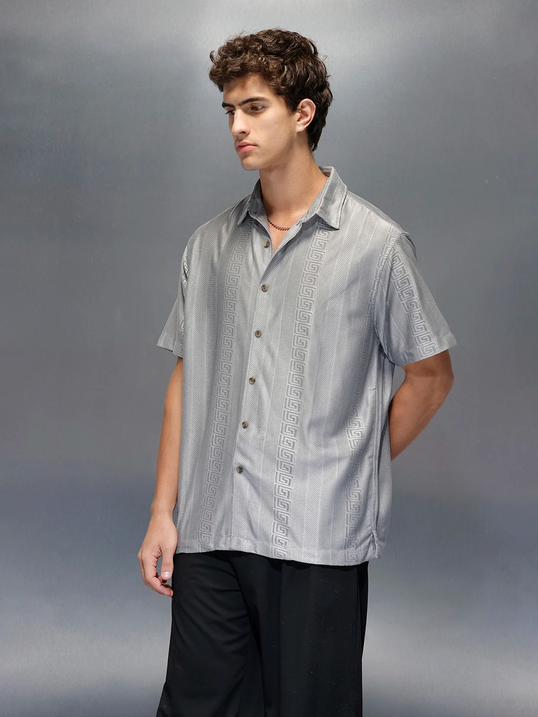 Men's Casual Regular Fit Half Sleeve Shirt | Grey - Image 4