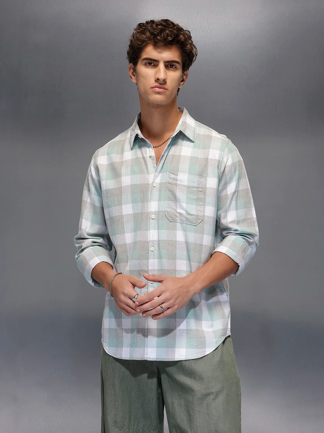 Men's Casual Slim Fit Checkered Shirt | Green