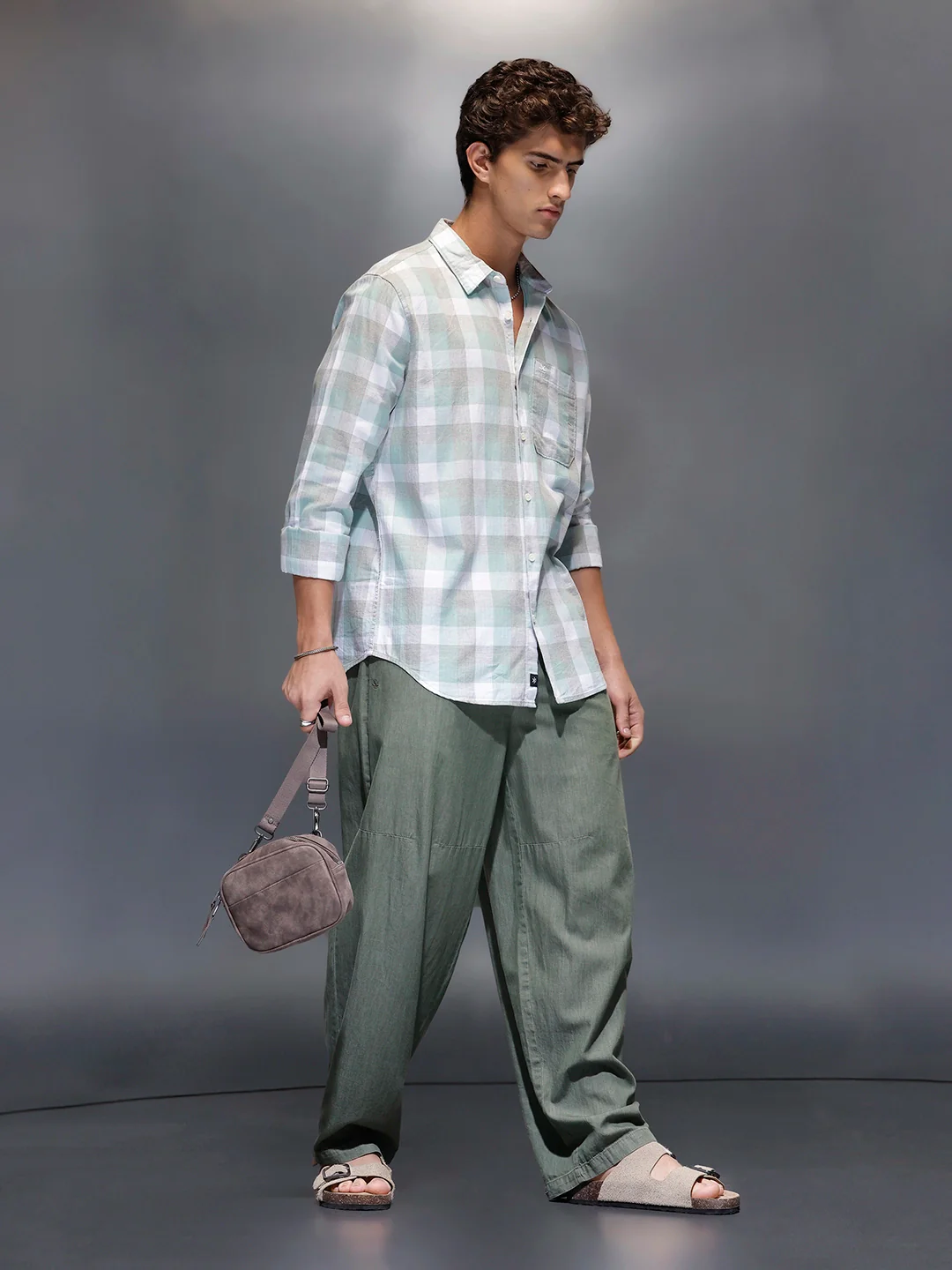 Men's Casual Slim Fit Checkered Shirt | Green - Image 2