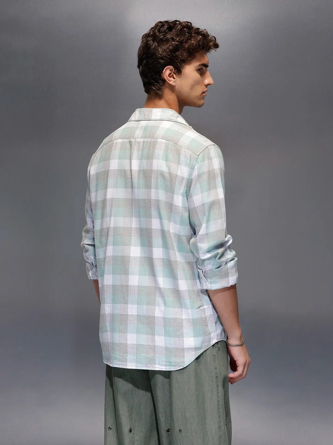 Men's Casual Slim Fit Checkered Shirt | Green - Image 3