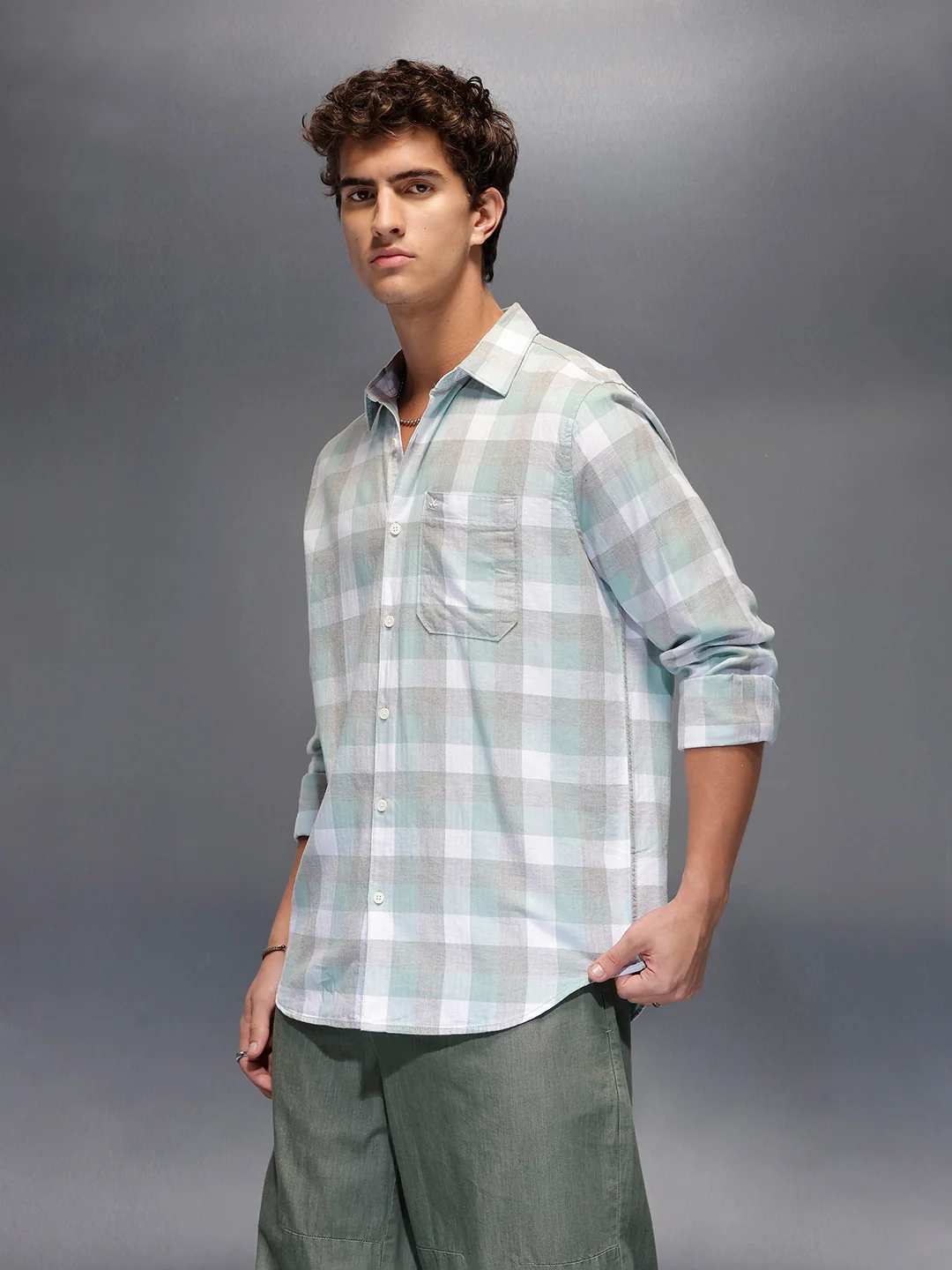 Men's Casual Slim Fit Checkered Shirt | Green - Image 4