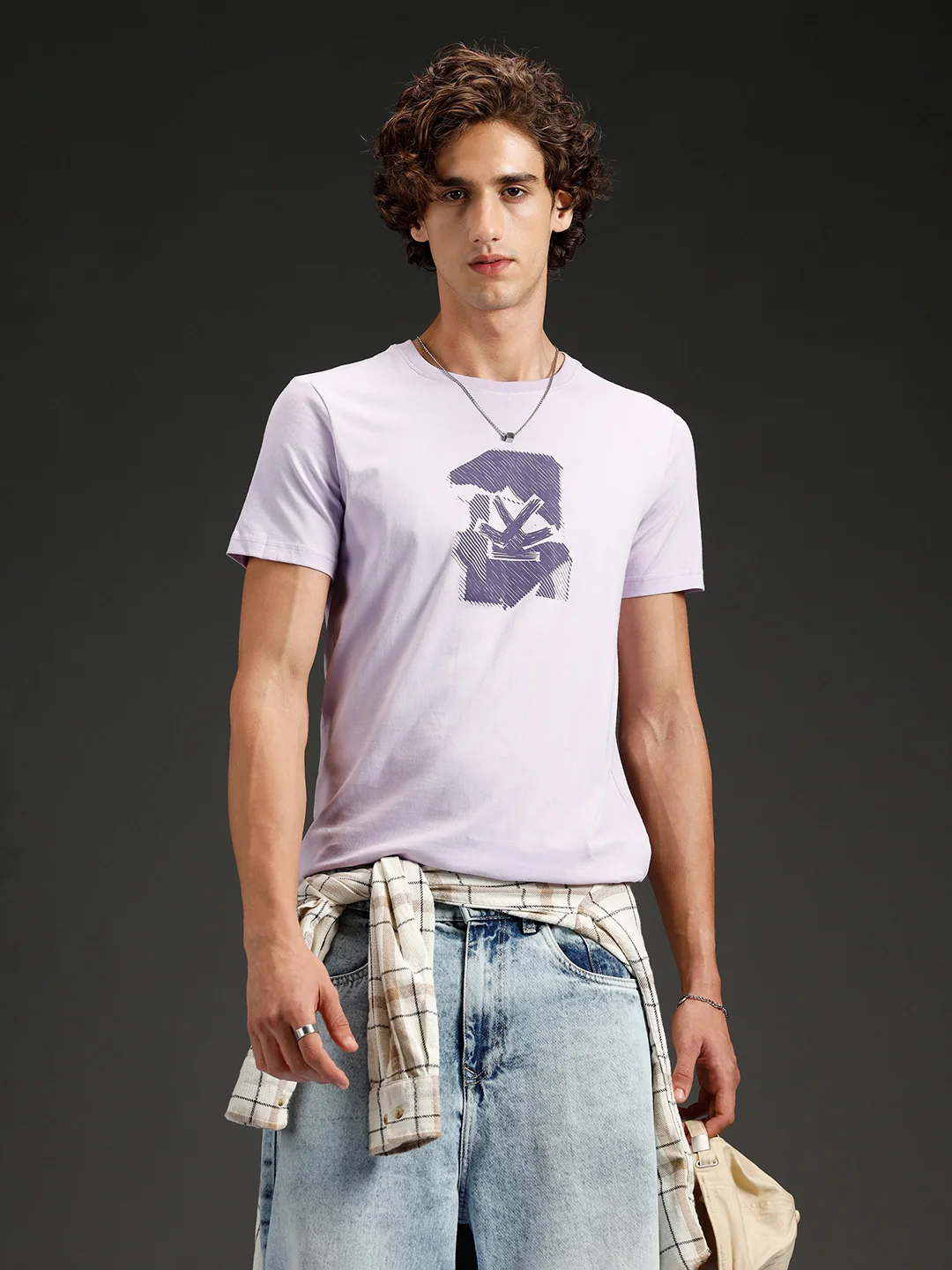 Men's casual slim fit graphic printed t-shirt | Purple
